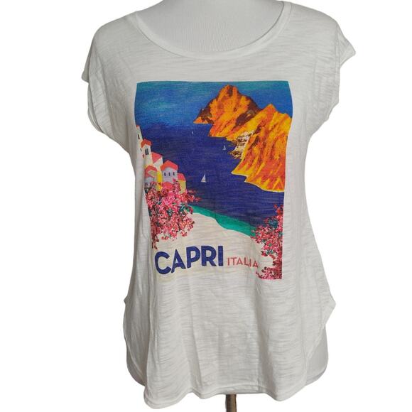 Milly for Design Nation Capri Italia top cap sleeve graphic tee XS - Picture 1 of 8